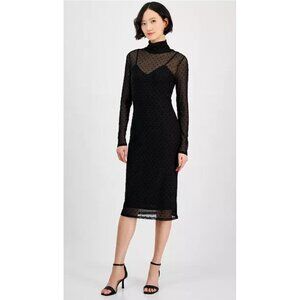 Sheer Polka Dot Long Sleeve Black Dress By Rachel Rachel Roy Womens S\
